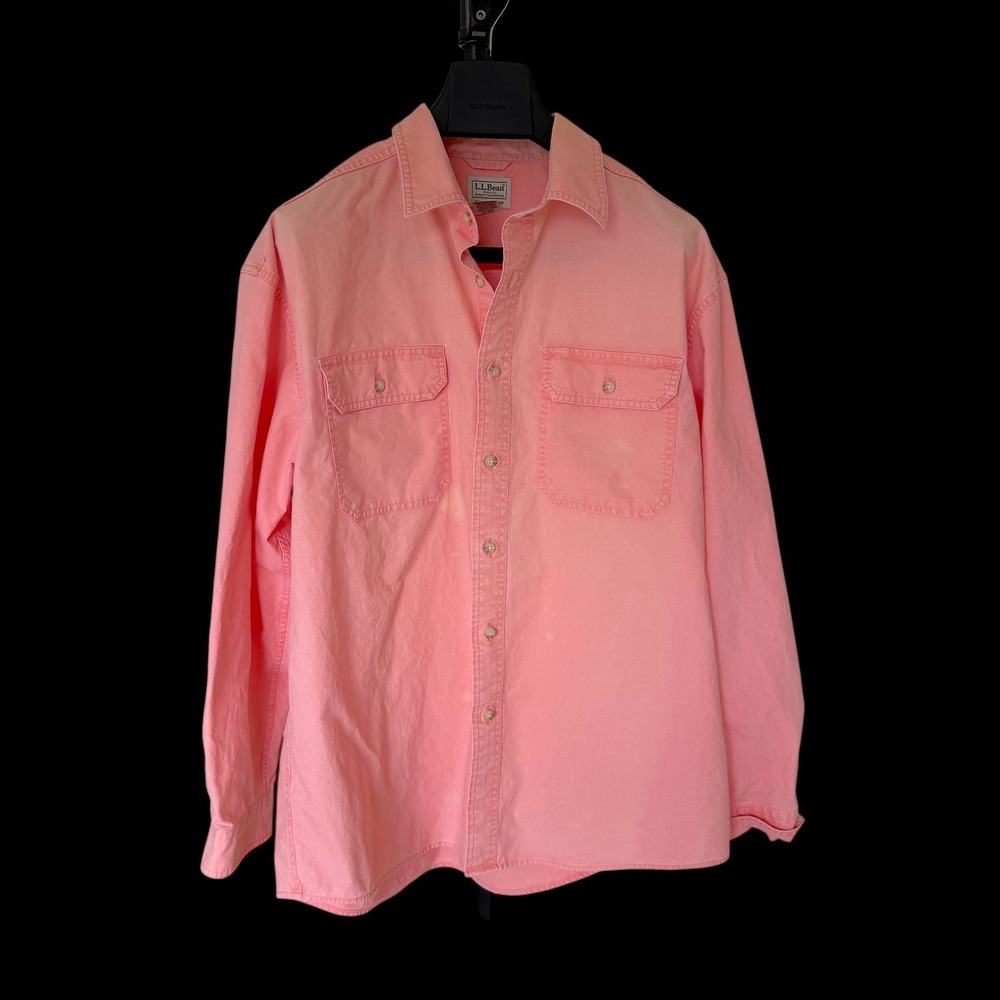 LL Bean Traditional Fit Cotton Canvas Shirt Salmon Orange L-Reg 270133